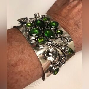 Peridot Stamped 925 Sterling Silver Cuff Bracelet